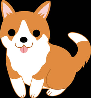 一隻卡通柯基犬，有橙色和白色的毛，伸出舌頭坐得很開心。 — 可愛小狗 壁紙