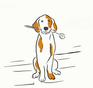 一隻有橙色斑點的卡通比格犬，坐著咬著一朵鬱金香。 — 卡通狗 壁紙