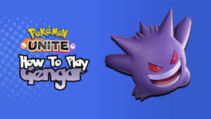 來自Pokémon Unite的耿鬼微笑，帶有「How To Play Gengar」文字。 — 耿鬼 壁紙