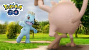 兩個寶可夢角色在一個草地戶外環境，帶有 Pokémon GO 標誌。 — 電玩遊戲 GIF 壁紙
