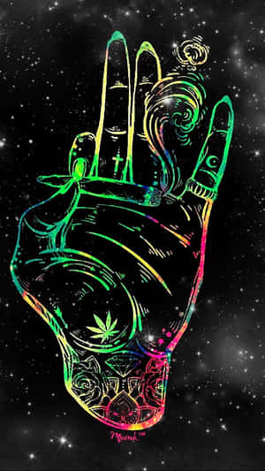 霓虹插圖手，帶有刺青，背景是星光夜空。 — 憂鬱美學 壁紙