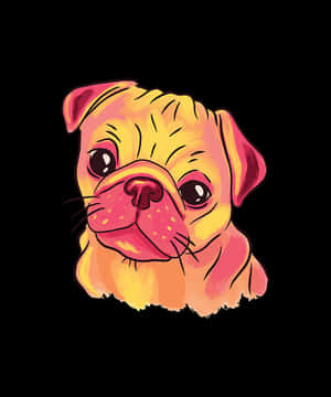 一隻卡通八哥犬，大眼睛，粉紅色毛髮，在黑色背景上。 — 狗狗藝術 壁紙