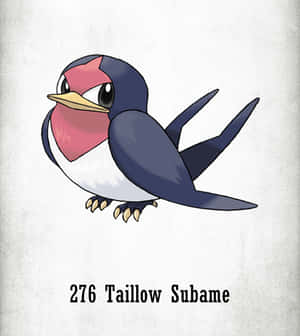 卡通鳥，藍色身體、粉紅色喉嚨和黃色喙，標籤為 276 Taillow Subame。 — 榮耀Magic V Flip 2 壁紙