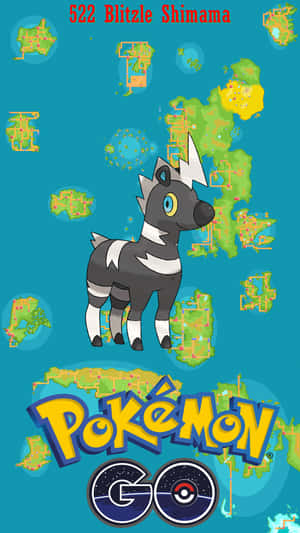 布魯茲寶可夢角色，帶有漂浮地圖碎片和 Pokémon GO 標誌，背景為青綠色。 — 電玩遊戲 GIF 壁紙
