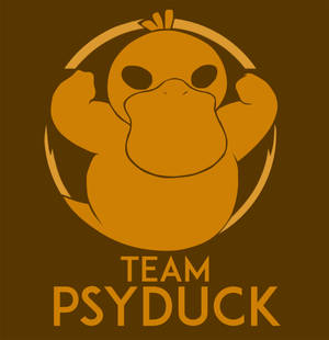 Psyduck 在圓形標誌中展示肌肉，帶有「TEAM PSYDUCK」文字。 — 傻鴨 壁紙