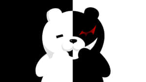 一隻卡通熊分成白色無辜的一半和黑色惡魔的一半。 — 三島一八 壁紙