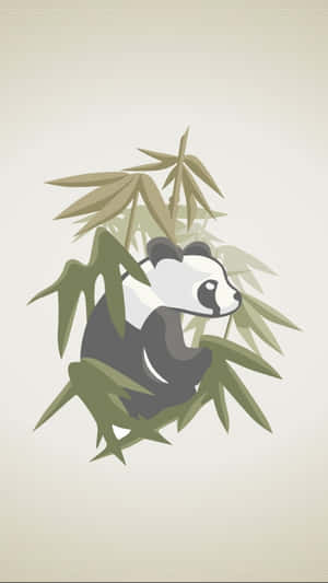 一隻熊貓坐在竹葉間，採用極簡風格插圖。 — 卡通 壁紙