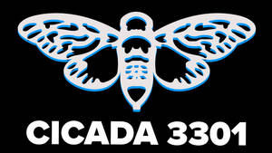 一隻帶有藍色輪廓的白色蟬，黑色背景上寫有 CICADA 3301 文字。 — 蟬 壁紙