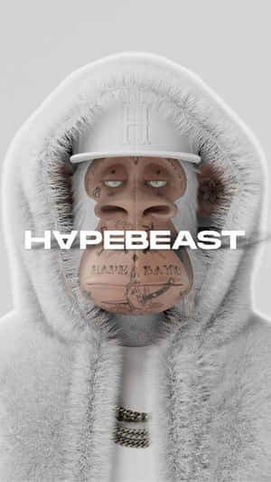 紋身猴子穿著白色連帽衫和帽子，帶有HYPEBEAST品牌標誌。 — 卡通 壁紙