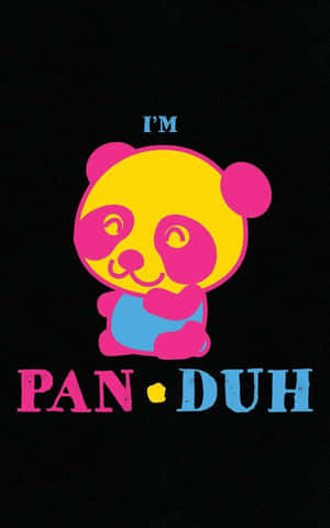 一隻色彩繽紛的卡通熊貓，黑色背景上寫著 I'M PAN DUH。 — 驕傲 GIF 壁紙