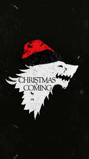 冰原狼戴聖誕帽，附文字 Christmas is Coming — 聖誕燈飾 壁紙