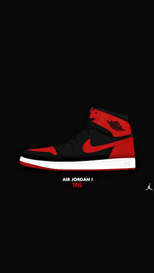 紅黑 Air Jordan 1 運動鞋，白色鞋底，黑色背景。 — 中性 壁紙