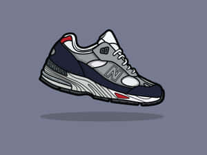 New Balance 運動鞋的圖形插畫，帶有海軍藍、灰色、白色和紅色細節。 — New Balance 壁紙