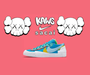 粉紅色背景上帶有骷髏標誌的KAWS x Nike x Sacai運動鞋 — 球鞋 壁紙