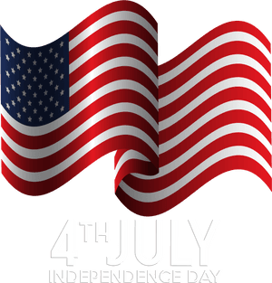 飄揚的美國國旗，帶有「4th July Independence Day」文字，黑色背景