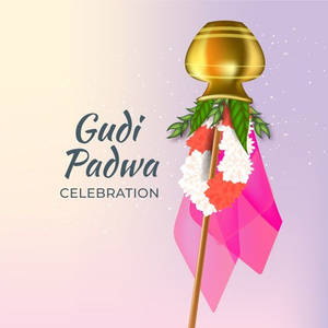 Gudi Padwa 慶祝旗幟，帶有花朵和粉紅色布料 — 慶祝 壁紙