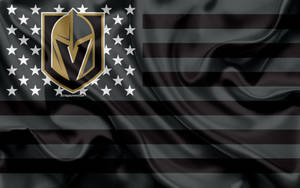 帶有 Vegas Golden Knights 標誌和白色星星的黑色美國國旗。