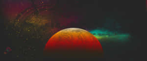 在色彩繽紛的星空中閃耀的外星行星。 — 3440x1440 壁紙