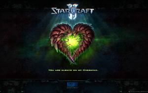 StarCraft II標誌，帶有發光心臟和文字You are always on my Overmind。 — 星海爭霸 壁紙