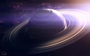 一顆紫色環狀行星漂浮在星光熠熠的星系中，伴隨著發光的星雲。 — 星空動畫 壁紙