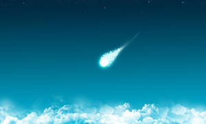 一顆發光的彗星劃過蓬鬆雲朵之上的青綠色夜空。 — 月落 壁紙
