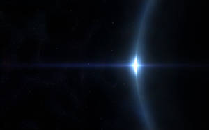 一顆明亮的藍色恆星在黑暗的星空場景中散發光芒。 — 太空美學動圖 壁紙