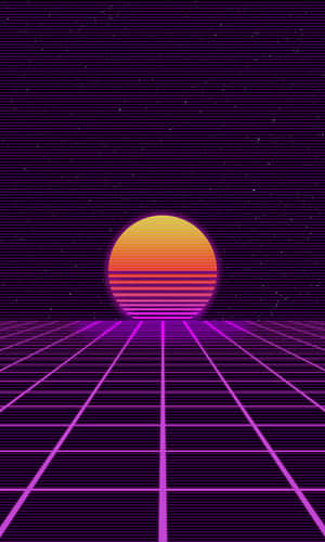 充滿活力的復古日落，發光的紫色網格和星空 — Galaxy Tab A 壁紙