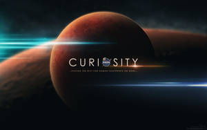 火星行星，帶有Curiosity探測車任務文字在太空中發光。 — 火星人布魯諾 壁紙