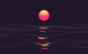 一顆發光的太陽在夜晚反射在黑暗的網格景觀上。 — 藍天 壁紙