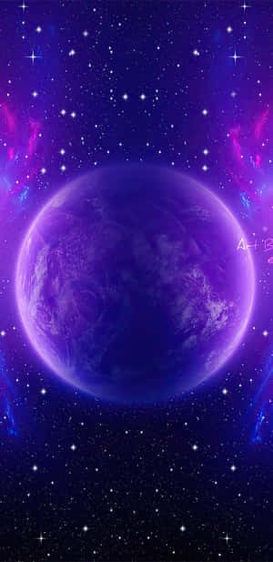 深空中被星星和彩色星雲環繞的紫色行星。 — 動畫風景動圖 壁紙