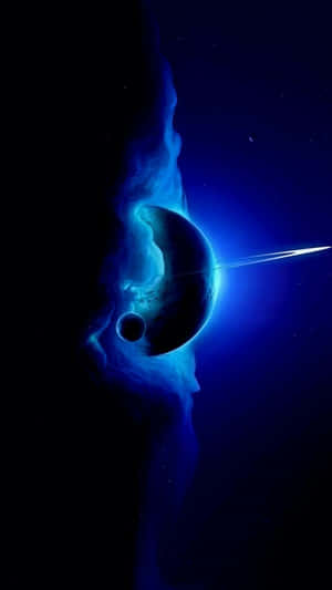 深空中一顆帶有月亮和彗星的藍色行星。 — 夜空 壁紙