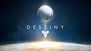 一顆發光的行星漂浮在地球上方，背景是繁星點點的天空，並帶有 Destiny 字樣及其標誌。