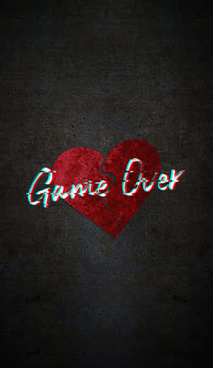破碎的紅色心臟與「Game Over」故障文字，在深色紋理背景上。 — 華為Pura X View 壁紙