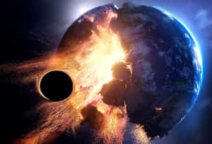 行星爆炸成火焰，黑洞在太空中吞噬它 — 宇宙 壁紙
