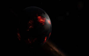太空中帶有發光紅色熔岩流的黑暗行星。 — 黑色星球 壁紙