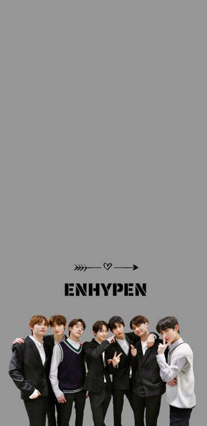 七位K-pop偶像一起擺姿勢，下方顯示ENHYPEN的名字。 — Enhypen 美學 壁紙