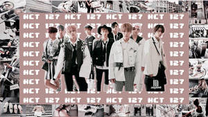 七位K-pop偶像穿著時尚服裝，在粉紅色的NCT 127品牌背景前擺姿勢。 — 暗黑美學電腦 壁紙