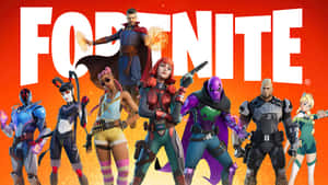七個Fortnite遊戲角色穿著色彩繽紛的服裝，手持武器擺姿勢。 — 要塞英雄 大逃殺 壁紙