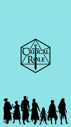 青色背景上 Critical Role 標誌下的七個冒險者剪影。 — 關鍵角色 壁紙