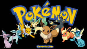 七個寶可夢角色在寶可夢標誌下方，帶有 'Eeveelution' 文字。 — Xxxtentacion 動畫 GIF 壁紙