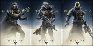 三位Destiny遊戲角色Hunter、Titan和Warlock，身穿太空裝甲並持有武器。 — 天命 4K 壁紙