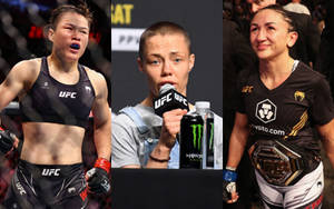 三位女性UFC拳手的動作和慶祝時刻。 — 運動 壁紙