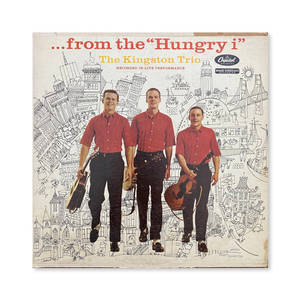 The Kingston Trio 的專輯封面，帶有手繪城市背景。 — 音樂 壁紙