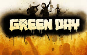 Green Day 樂團成員與群眾剪影和滴落文字一起表演。 — 岩石 壁紙