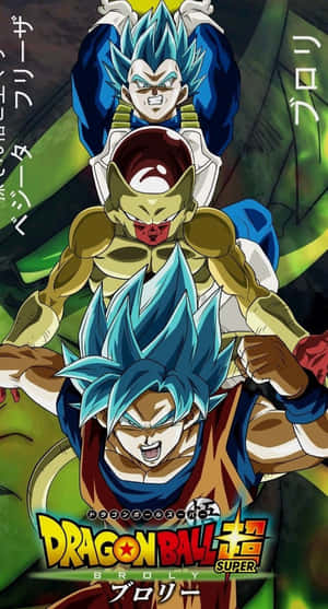 三位龍珠超角色以發光藍色頭髮和強烈表情擺出戰鬥姿態。 — 東方龍 壁紙