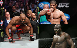 三位UFC拳手在綜合格鬥賽事期間於八角籠內擺出戰鬥姿勢。 — 終極格鬥冠軍賽 壁紙