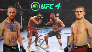 三位有刺青的UFC拳手，站在UFC 4電玩遊戲的八角籠場景兩側。 — 終極格鬥冠軍賽 壁紙