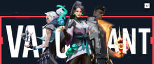 三位Valorant遊戲角色手持武器並帶有發光效果擺姿勢。 — 電玩遊戲 GIF 壁紙