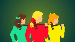 三位側面女性以鮮豔色彩扛著木槌在肩上。 — 矢量藝術 壁紙