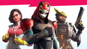 三個Fortnite遊戲角色身穿未來裝備手持武器。 — 要塞英雄 大逃殺 壁紙